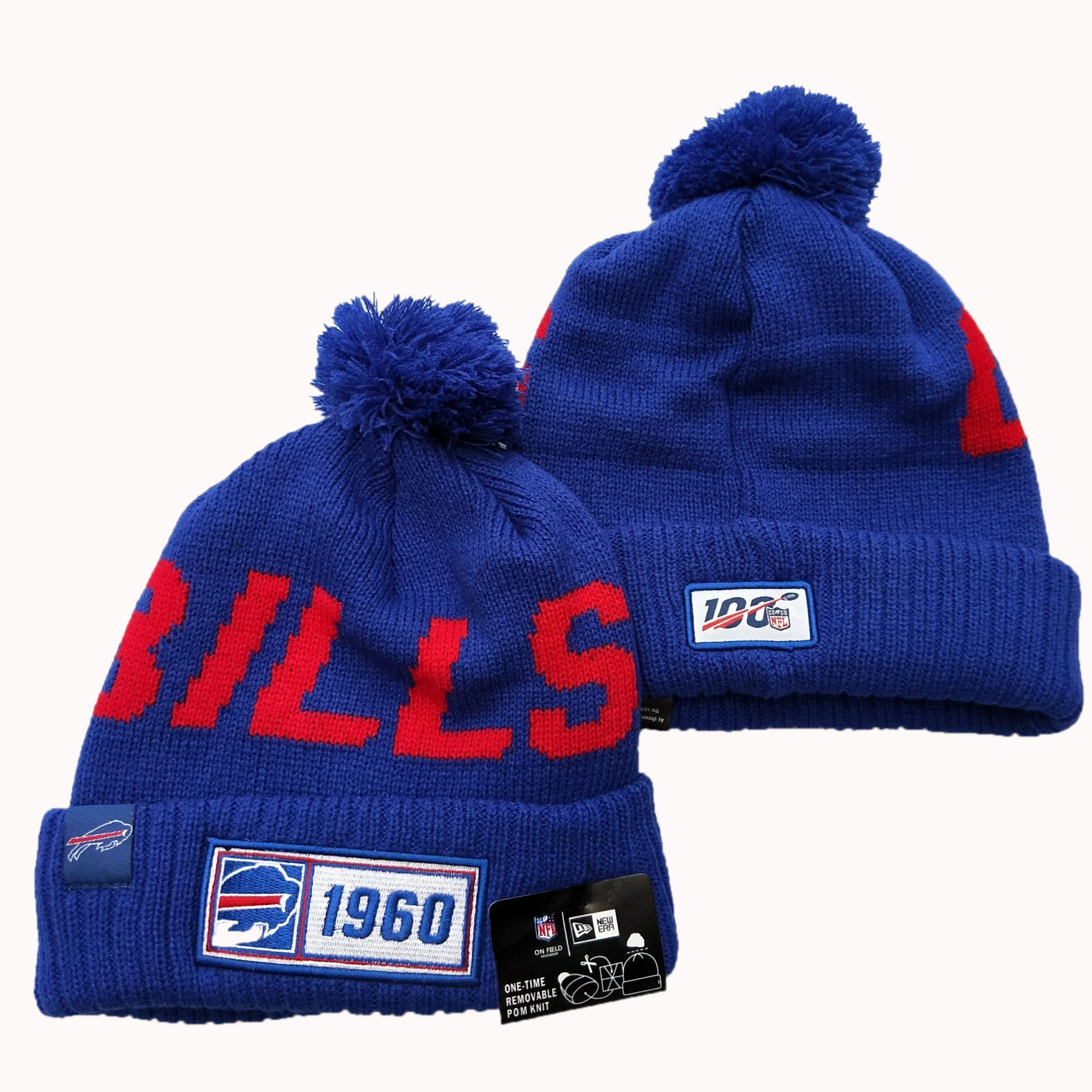 Bills Team Logo Blue 100th Season Pom Knit Hat YD
