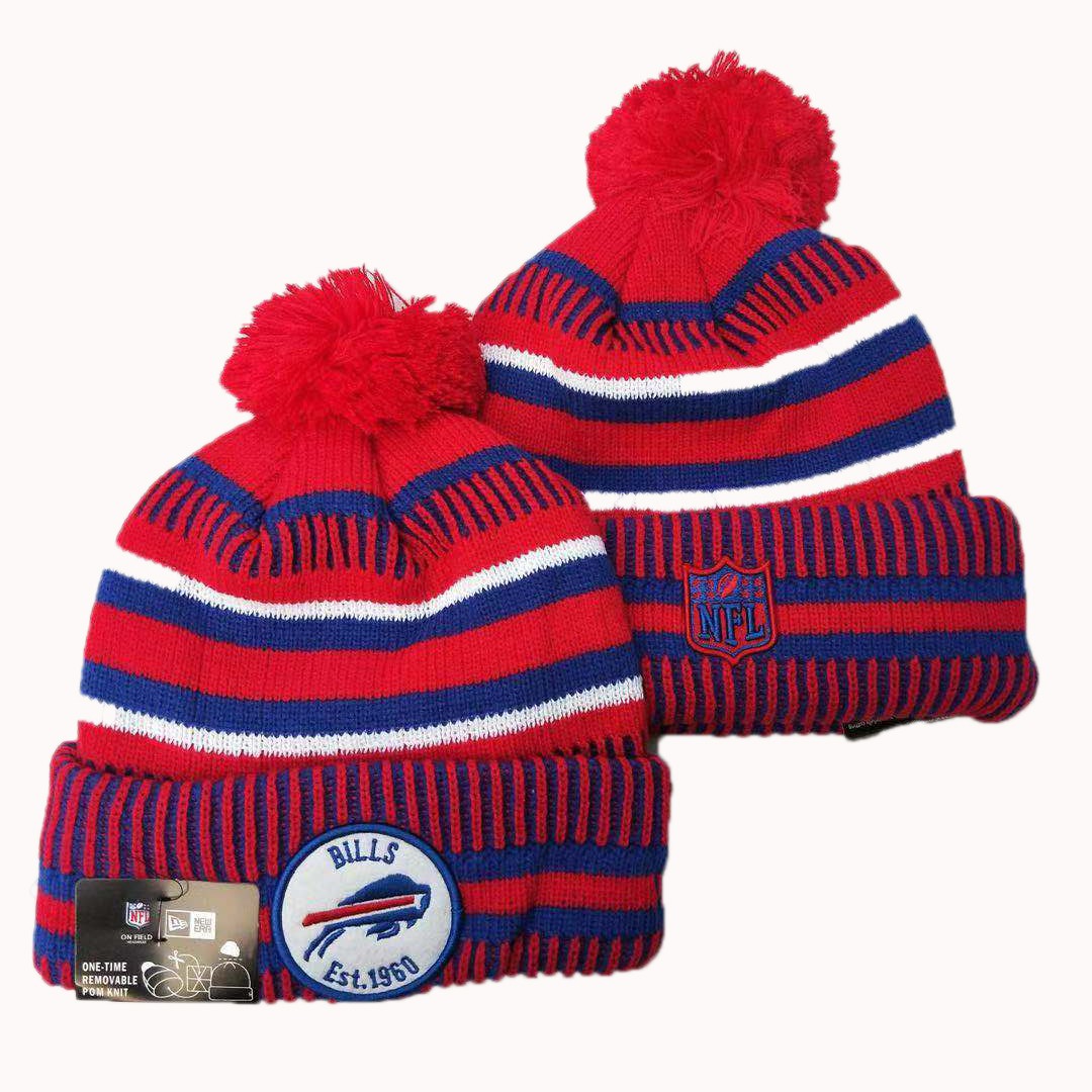 Bills Team Logo Blue Red Pom Knit Hat YD