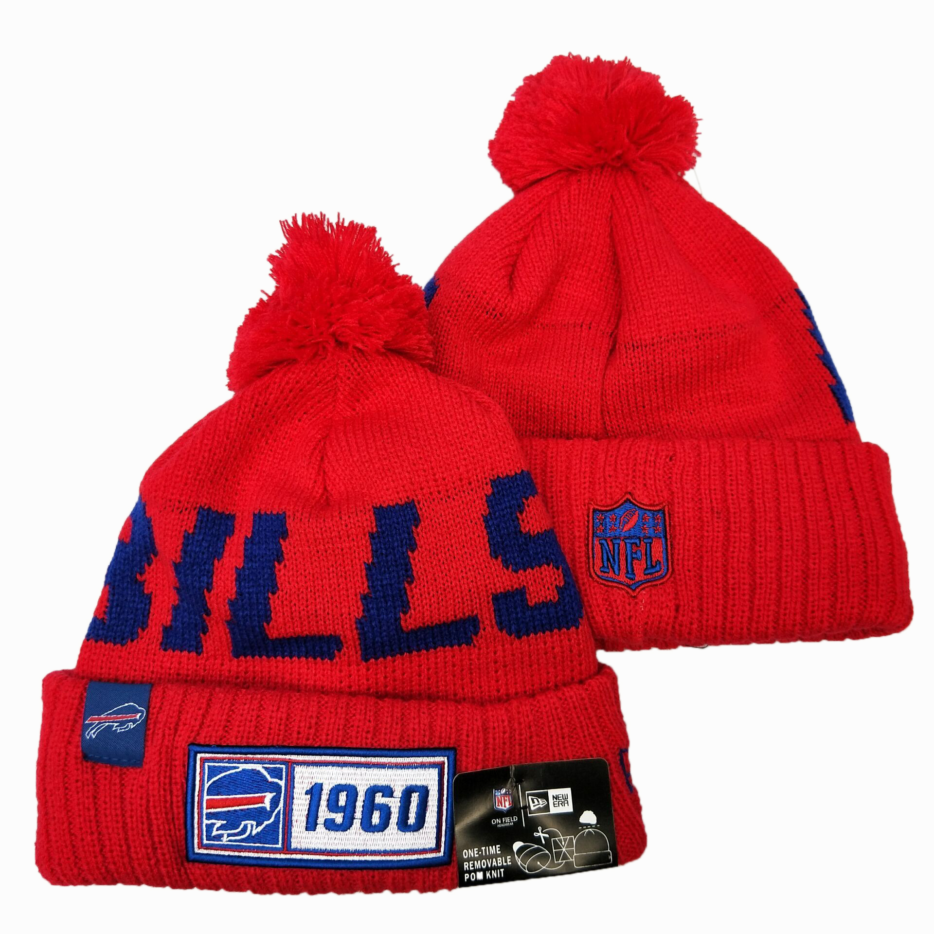Bills Team Logo Red 100th Season Pom Knit Hat YD - Click Image to Close