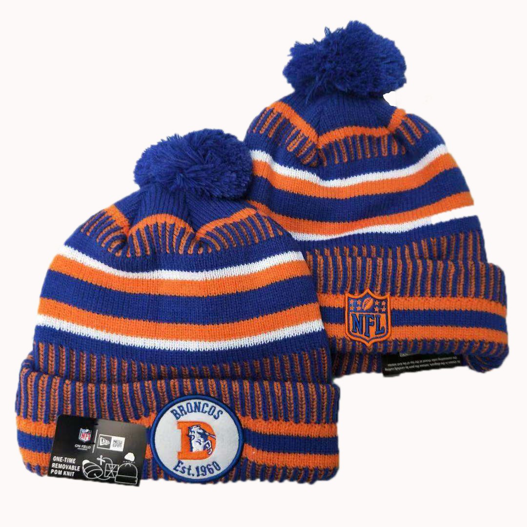 Broncos Team Logo Blue Orange Pom Knit Hat YD