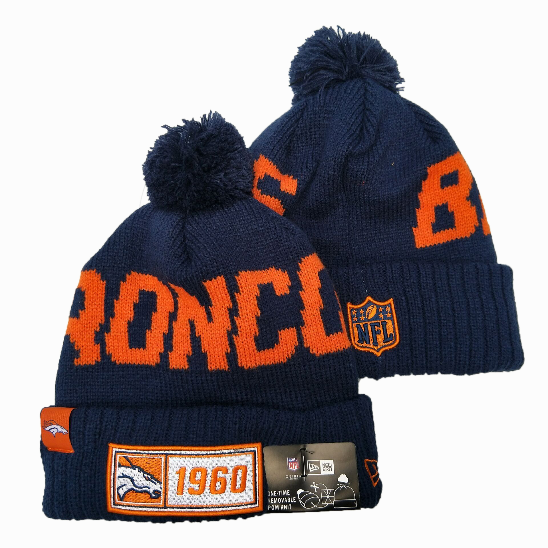 Broncos Team Logo Navy Pom Knit Hat YD