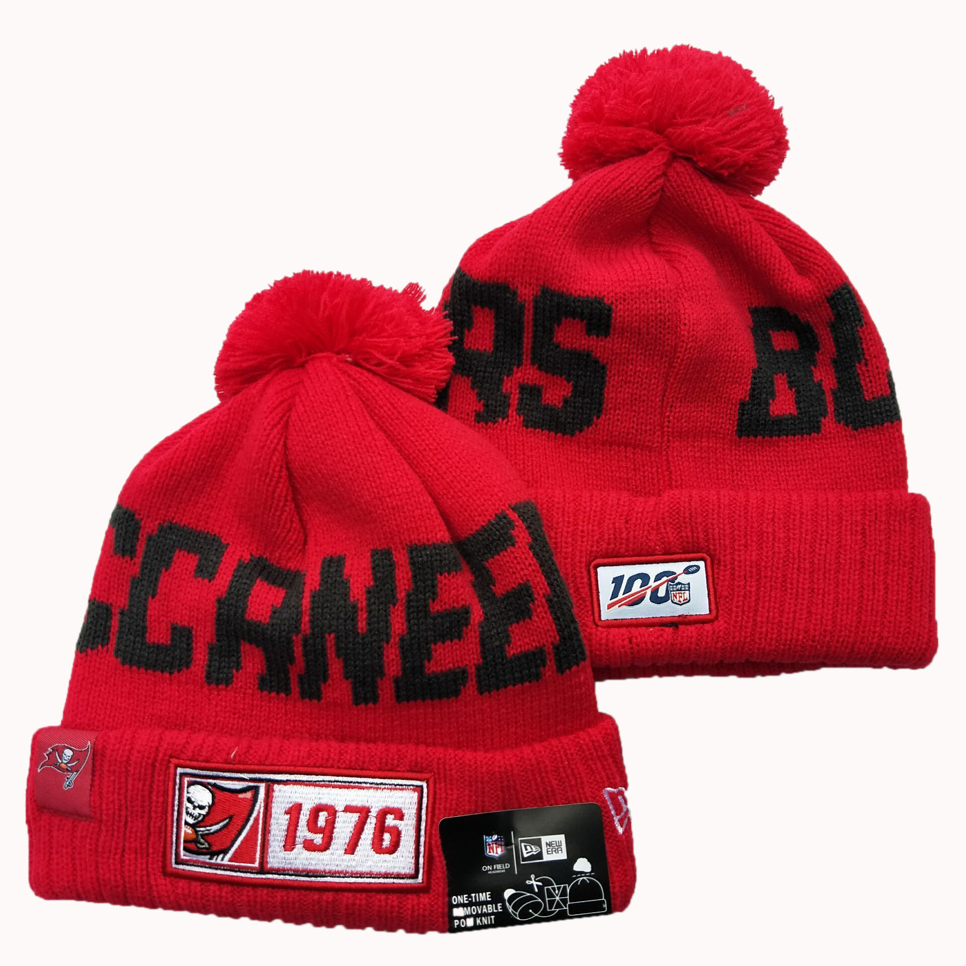 Buccaneers Team Logo Red 100th Season Pom Knit Hat YD