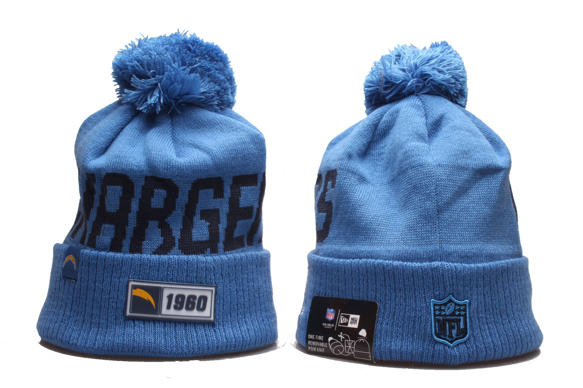 Chargers Team Logo Blue Cuffed Pom Knit Hat YP