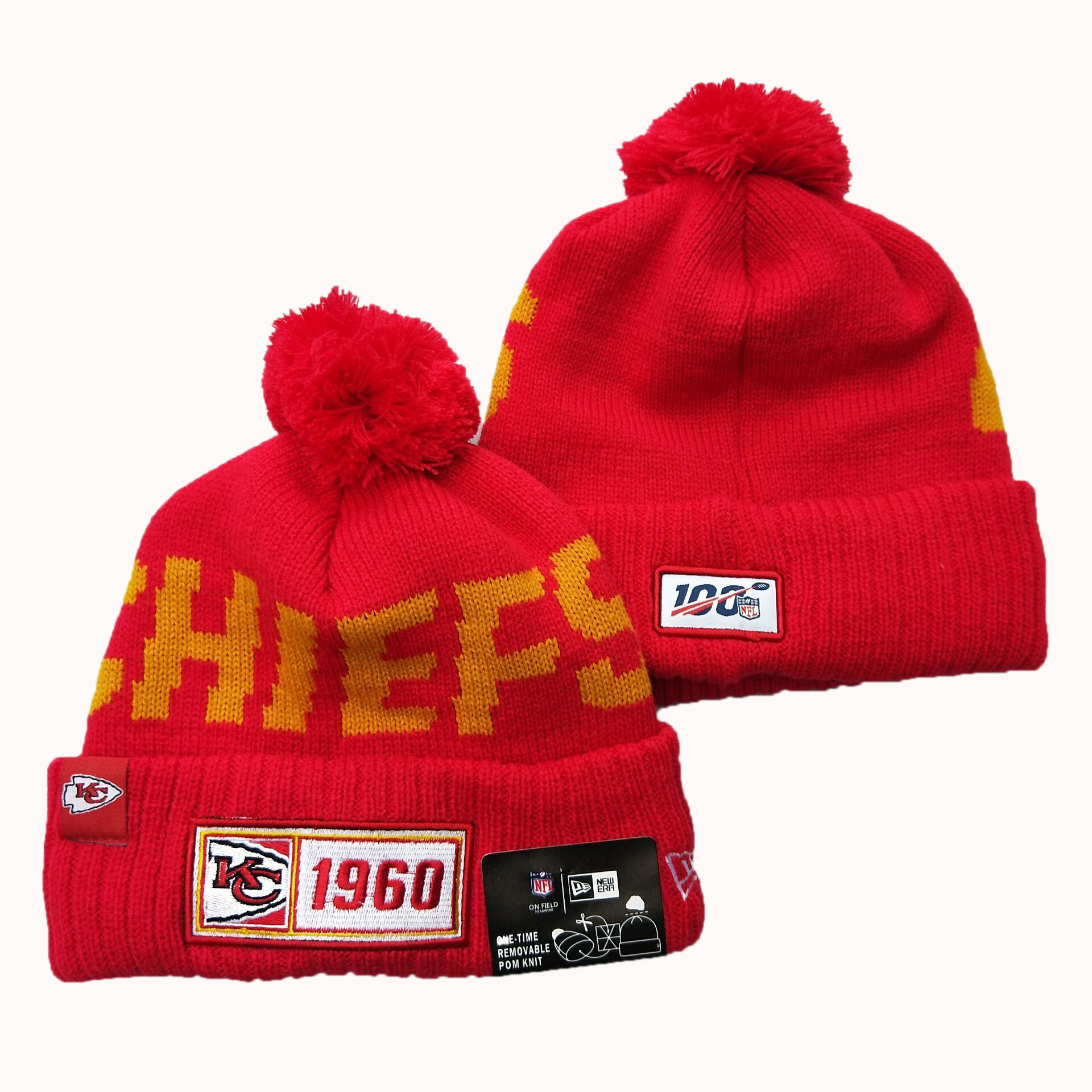 Chiefs Team Logo Red 100th Season Pom Knit Hat YD