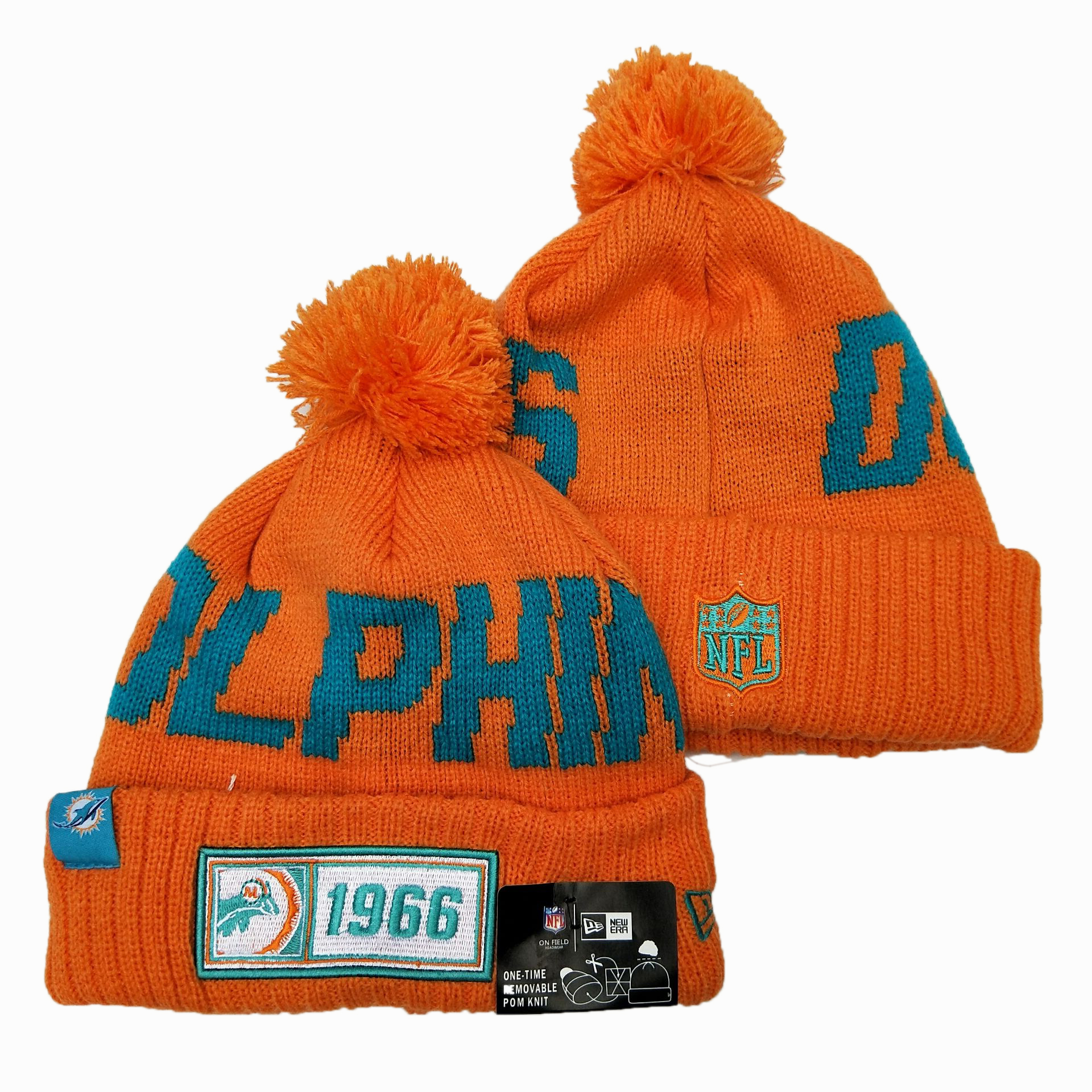 Dolphins Team Logo Orange Pom Knit Hat YD