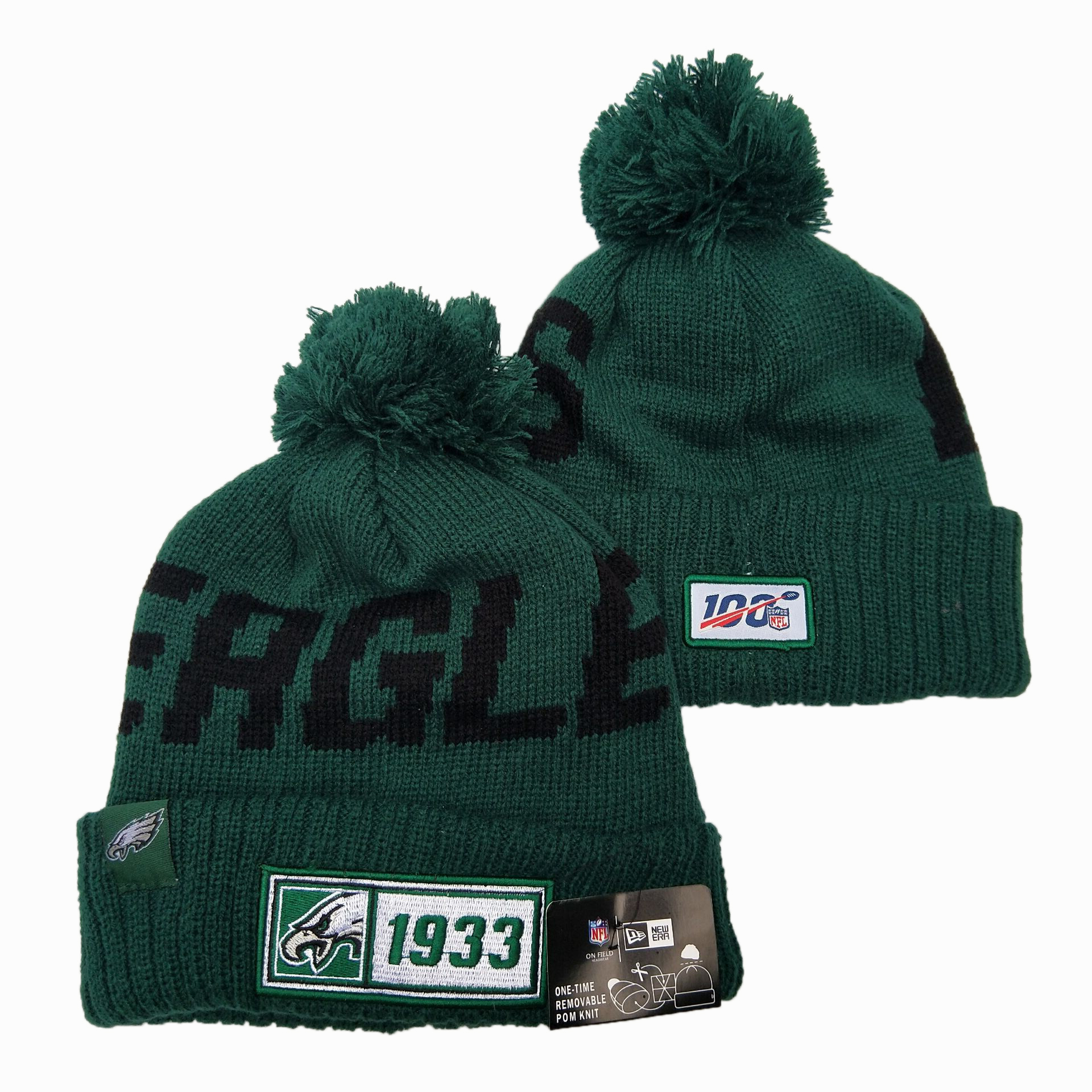 Eagles Team Logo Green Pom Knit Hat YD - Click Image to Close
