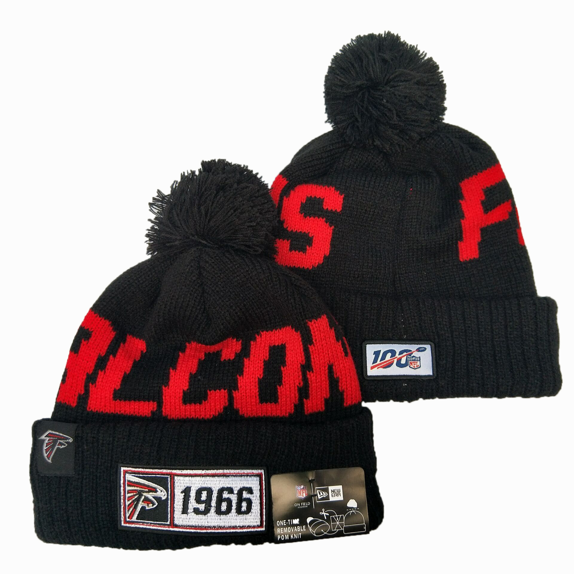 Falcons Team Logo Black 100th Season Pom Knit Hat YD
