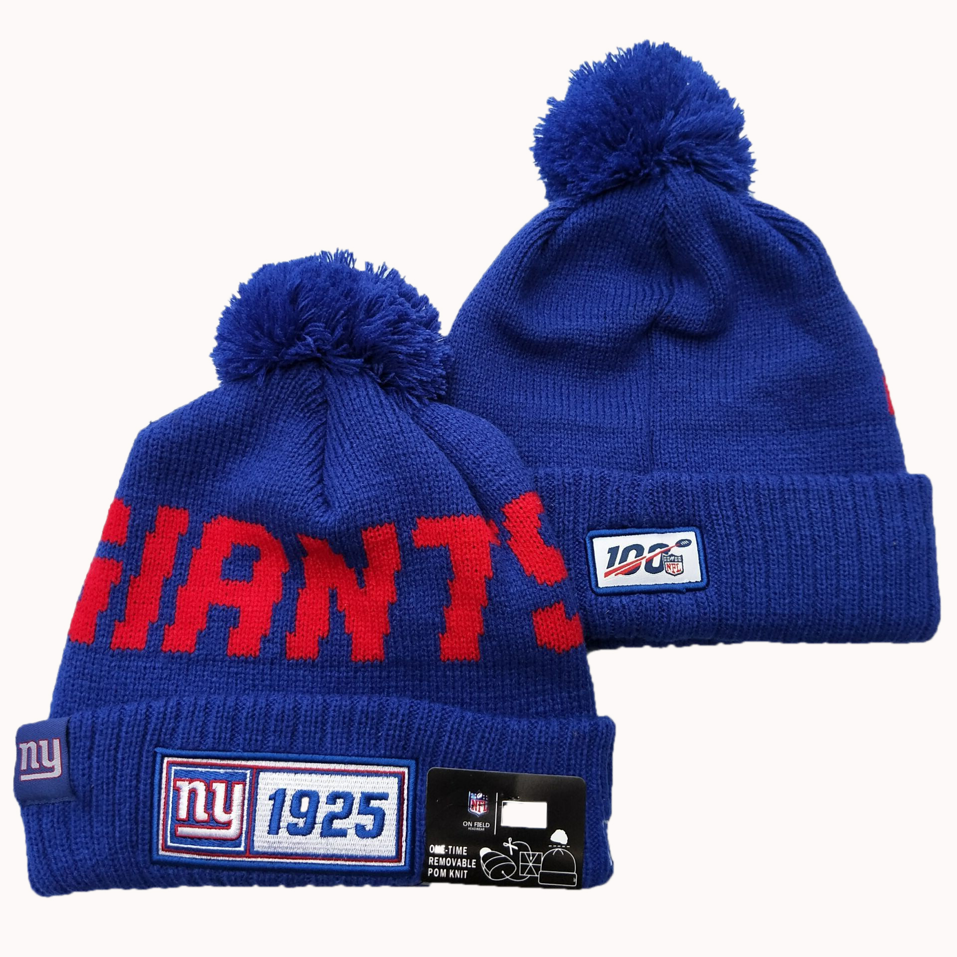 New York Giants Team Logo Royal 100th Season Pom Knit Hat YD