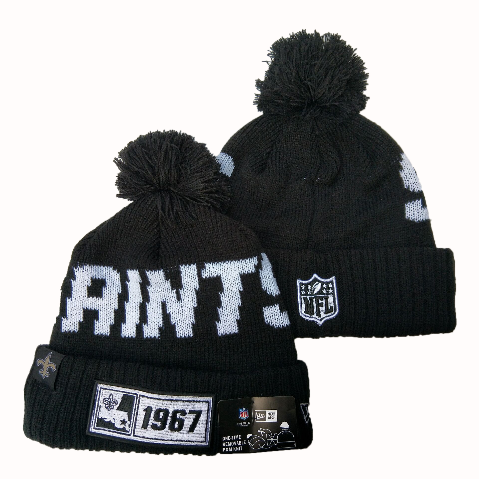 Saints Team Logo Black With Pom Knit Hat YD