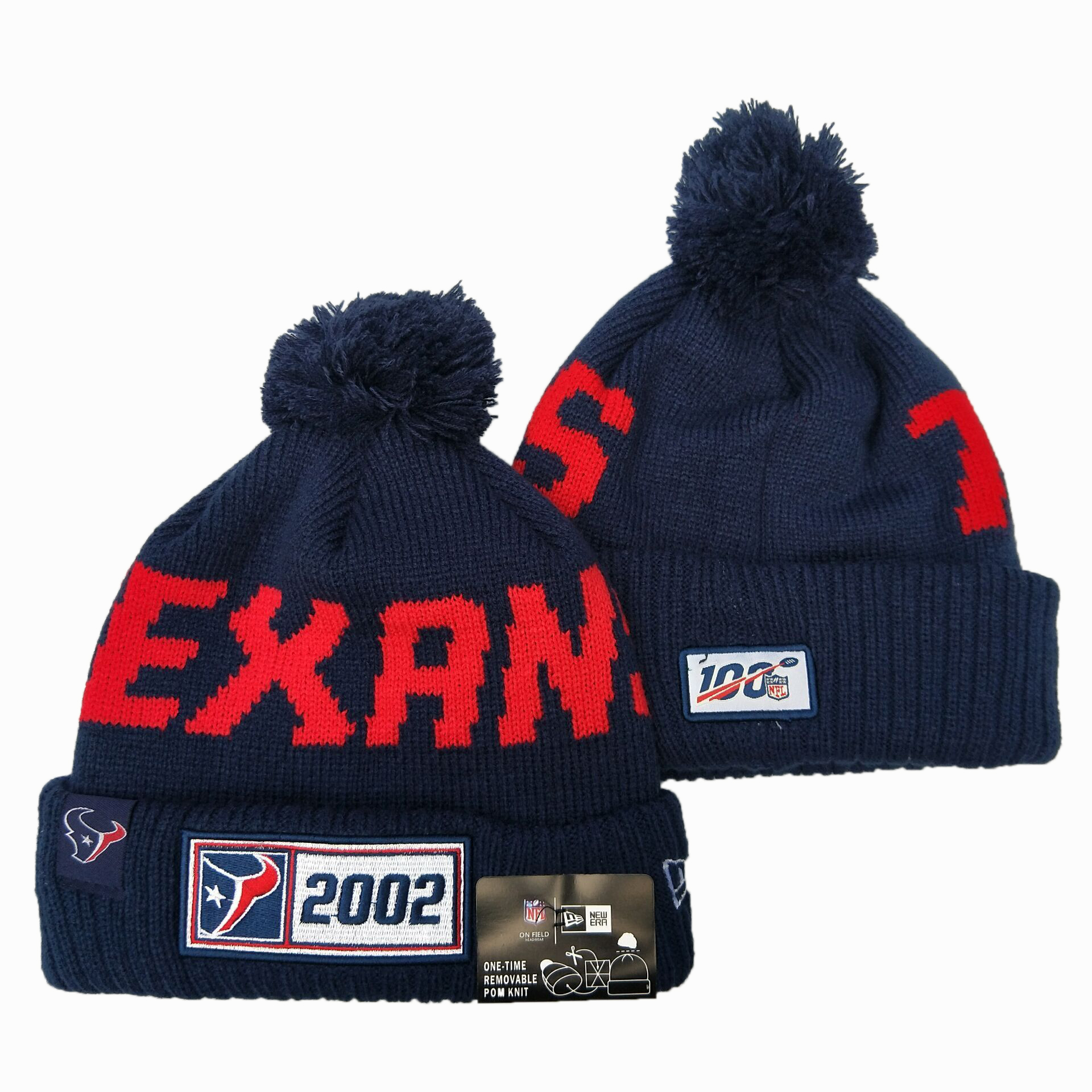 Texans Team Logo Navy 100th Season Pom Knit Hat YD