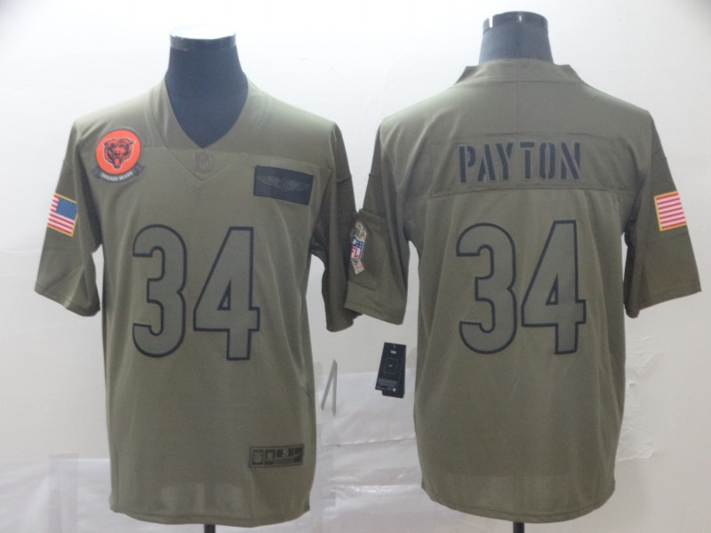 Nike Bears 34 Walter Payton 2019 Olive Salute To Service Limited Jersey - Click Image to Close
