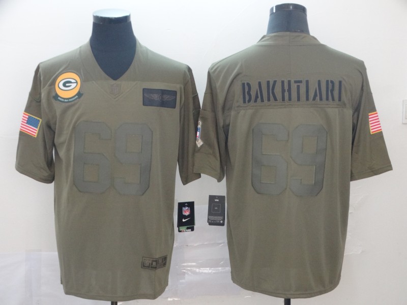 Nike Packers 69 David Bakhtiari 2019 Olive Salute To Service Limited Jersey - Click Image to Close
