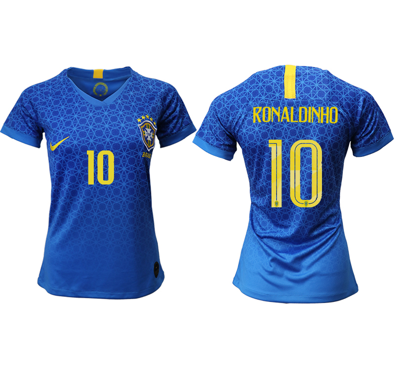 2019-20 Brazil 10 RONALDINHO Away Women Soccer Jersey