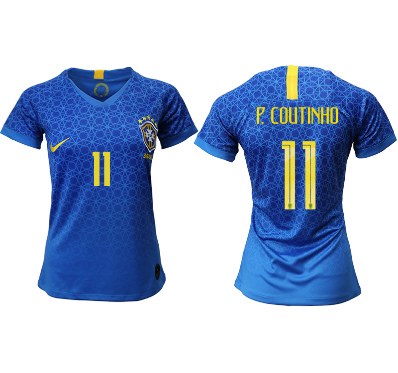 2019-20 Brazil 11 P. COUTINHO Away Women Soccer Jersey - Click Image to Close