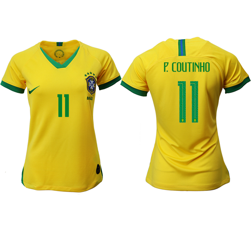 2019-20 Brazil 11 P.COUTINHO Home Women Soccer Jersey