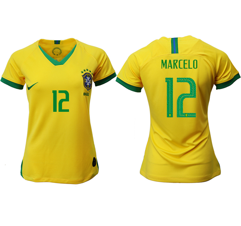 2019-20 Brazil 12 MARCELO Home Women Soccer Jersey - Click Image to Close