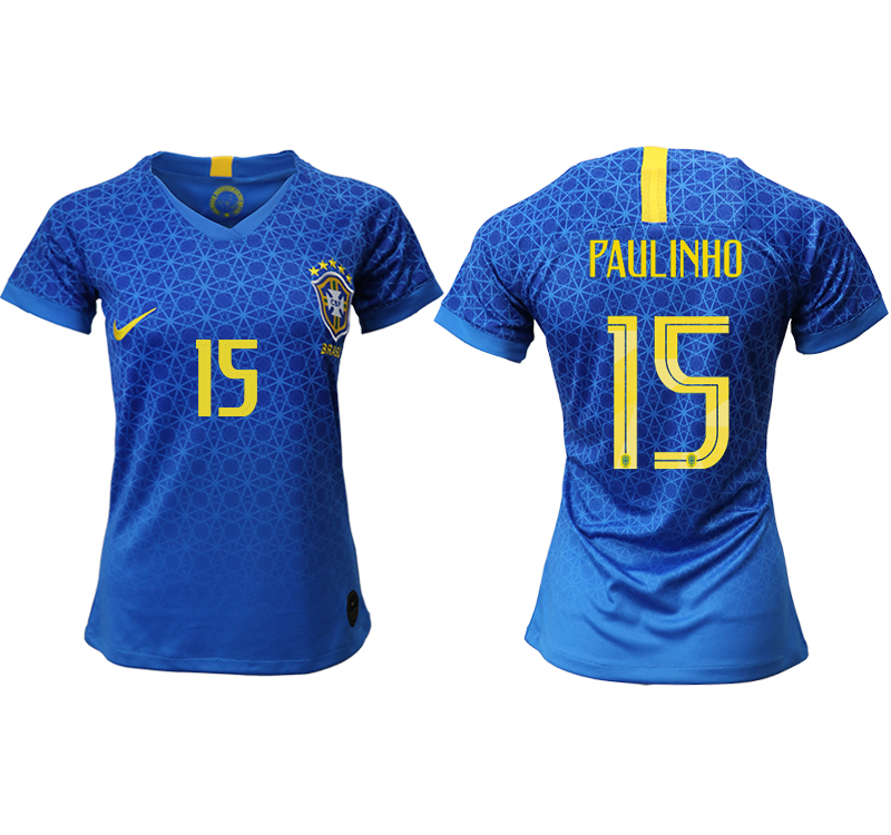 2019-20 Brazil 15 PAULINHO Away Women Soccer Jersey