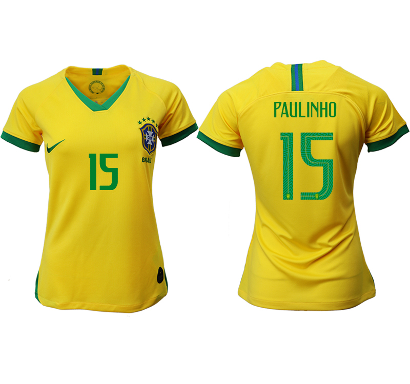 2019-20 Brazil 15 PAULINHO Home Women Soccer Jersey - Click Image to Close