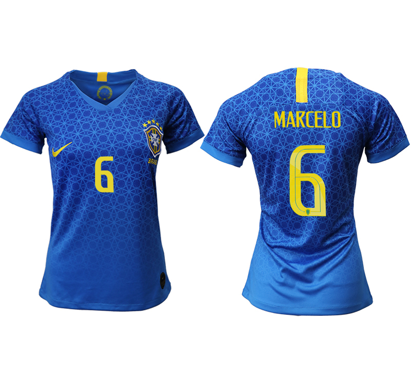 2019-20 Brazil 6 MARCELO Away Women Soccer Jersey - Click Image to Close