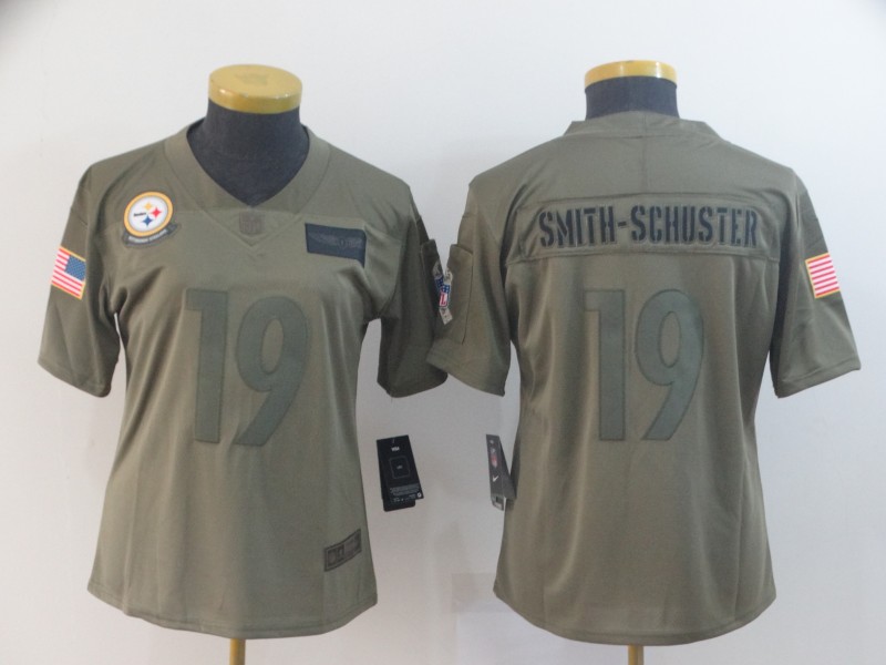 Nike Steelers 19 JuJu Smith-Schuster 2019 Olive Women Salute To Service Limited Jersey