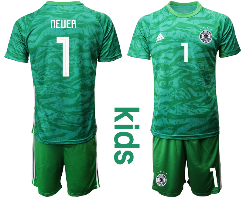 2019-20 Germany 1 NEUER Green Goalkeeper Youth Soccer Jersey