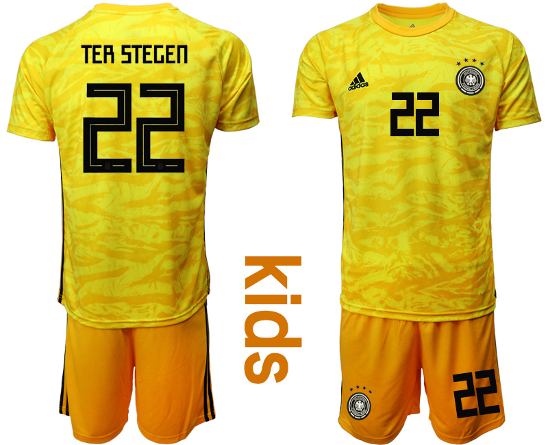 2019-20 Germany 22 TER STEGEN Yellow Goalkeeper Youth Soccer Jersey