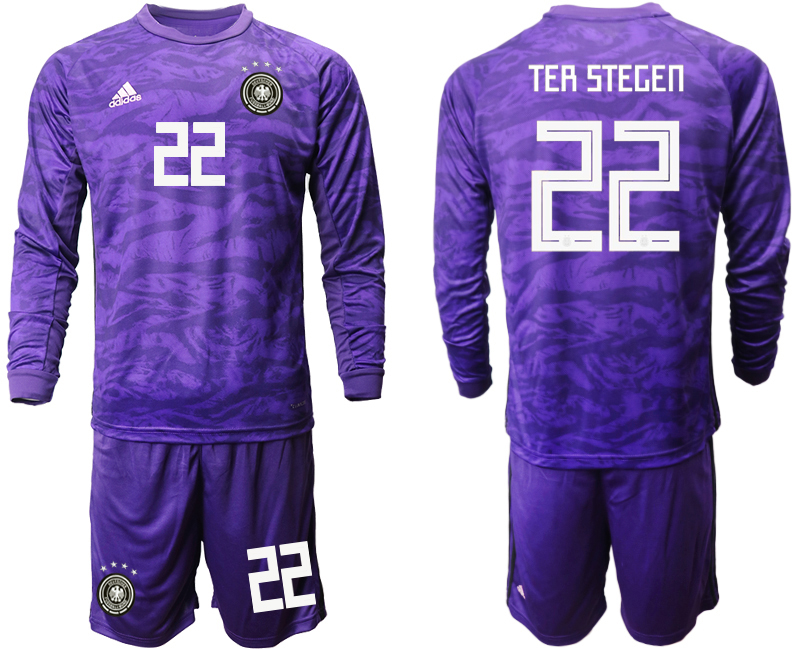 2019-20 Germany 22 TER STEGEN Purple Green Long Sleeve Goalkeeper Soccer Jersey