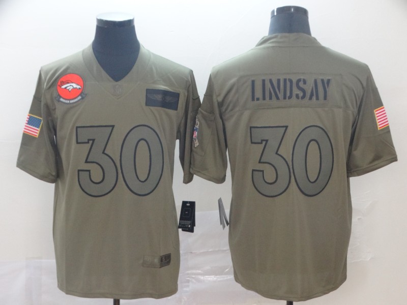 Nike Broncos 30 Phillip Lindsay 2019 Olive Salute To Service Limited Jersey - Click Image to Close