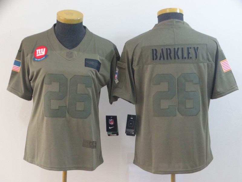 Nike Giants 26 Saquon Barkley 2019 Olive Women Salute To Service Limited Jersey - Click Image to Close