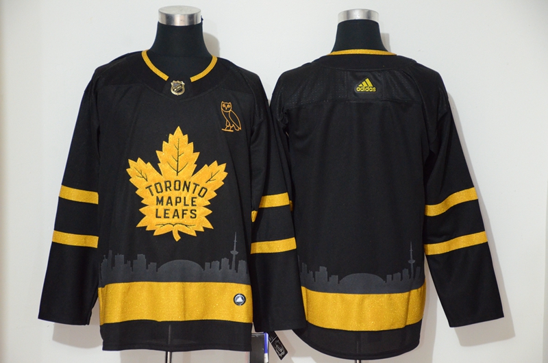Maple Leafs Blank Black With Special Glittery Logo Adidas Jersey