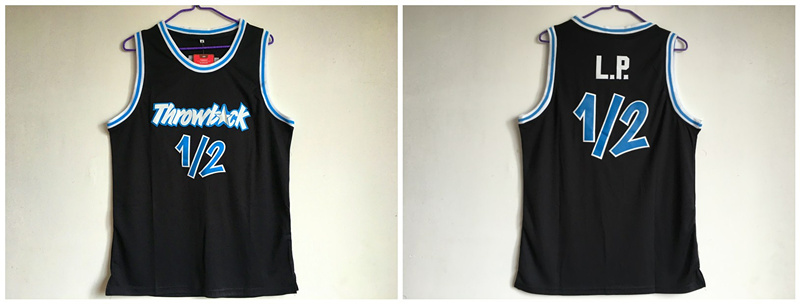 Throwback L.P. 12 Black Stitched Basketball Jersey