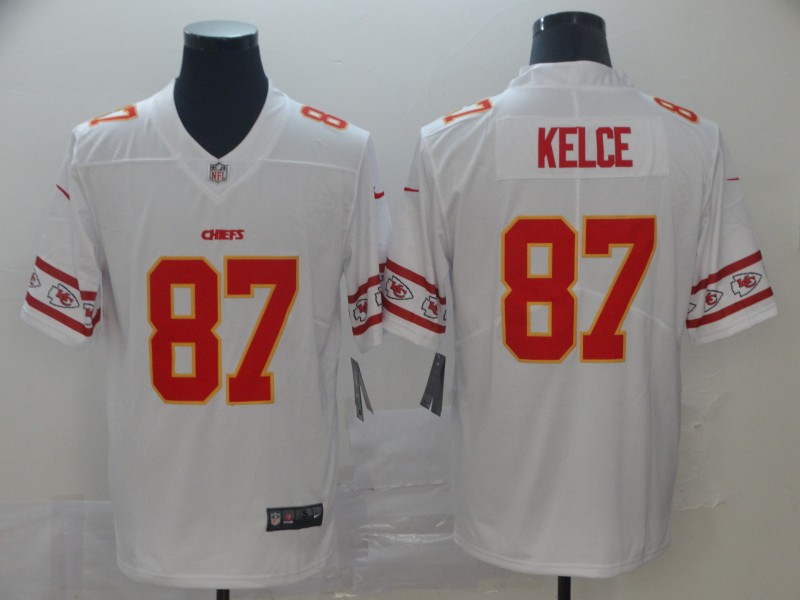 Nike Chiefs 87 Travis Kelce White Team Logos Fashion Vapor Limited Jersey