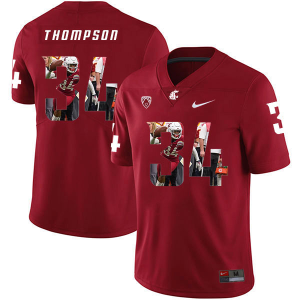Washington State Cougars 34 Jalen Thompson Red Fashion College Football Jersey