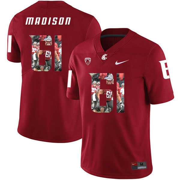 Washington State Cougars 61 Cole Madison Red Fashion College Football Jersey