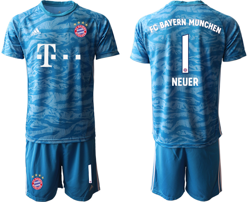 2019-20 Bayern Munich 1 NEUER Blue Goalkeeper Soccer Jersey - Click Image to Close