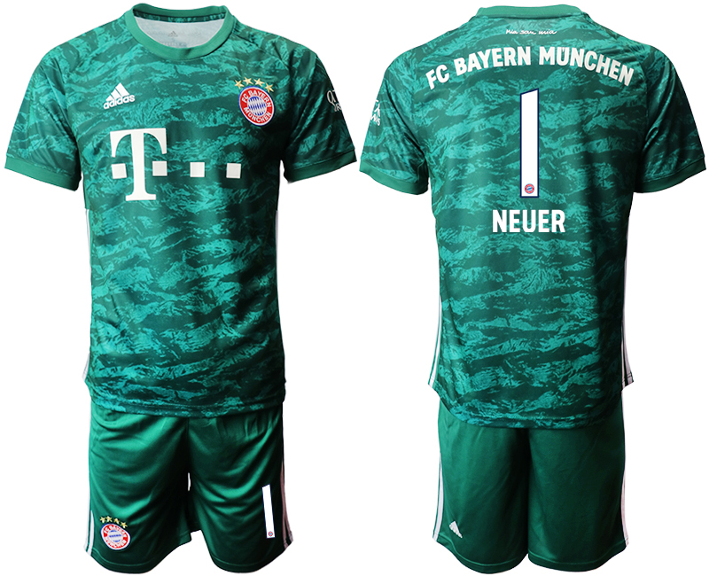 2019-20 Bayern Munich 1 NEUER Green Goalkeeper Soccer Jersey