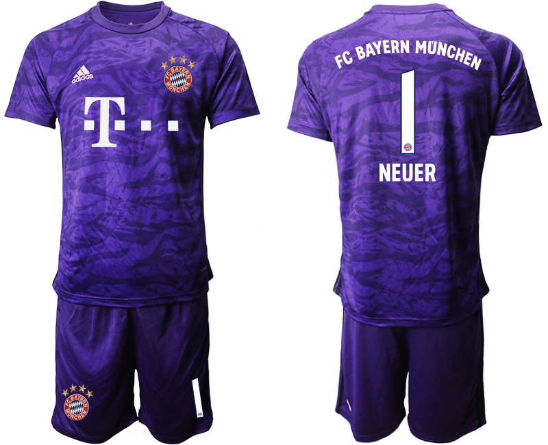 2019-20 Bayern Munich 1 NEUER Purple Goalkeeper Soccer Jersey - Click Image to Close