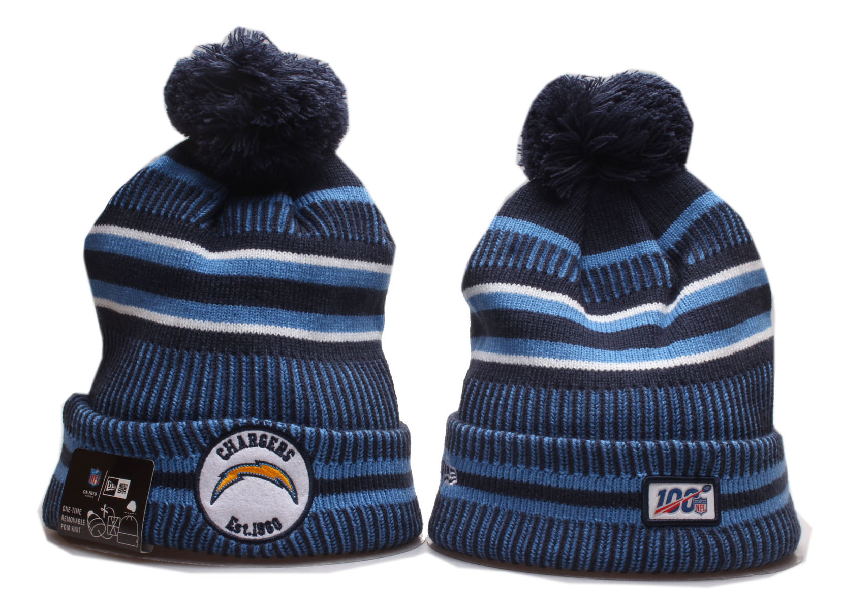 Chargers Team Logo 100th Season Cuffed Pom Knit Hat YP