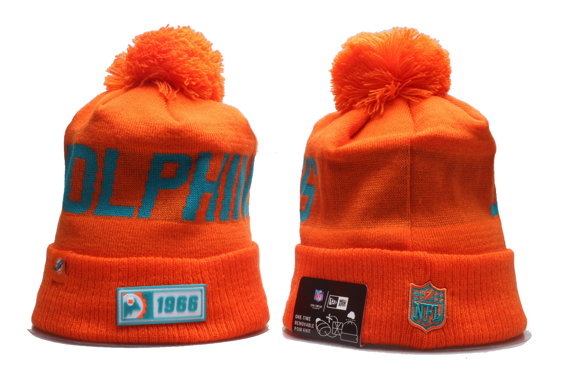Dolphins Team Logo Cuffed Pom Knit Hat YP