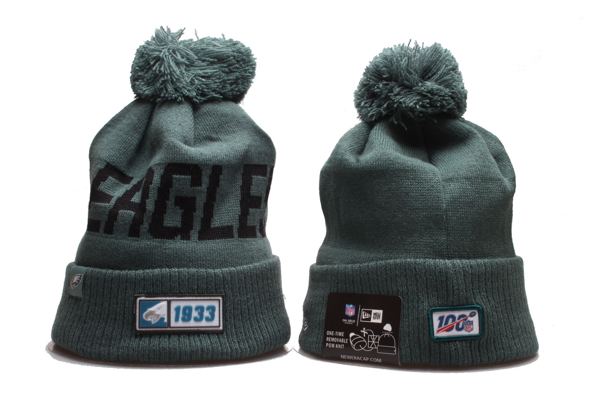 Eagles Team Logo 100th Season Cuffed Pom Knit Hat YP