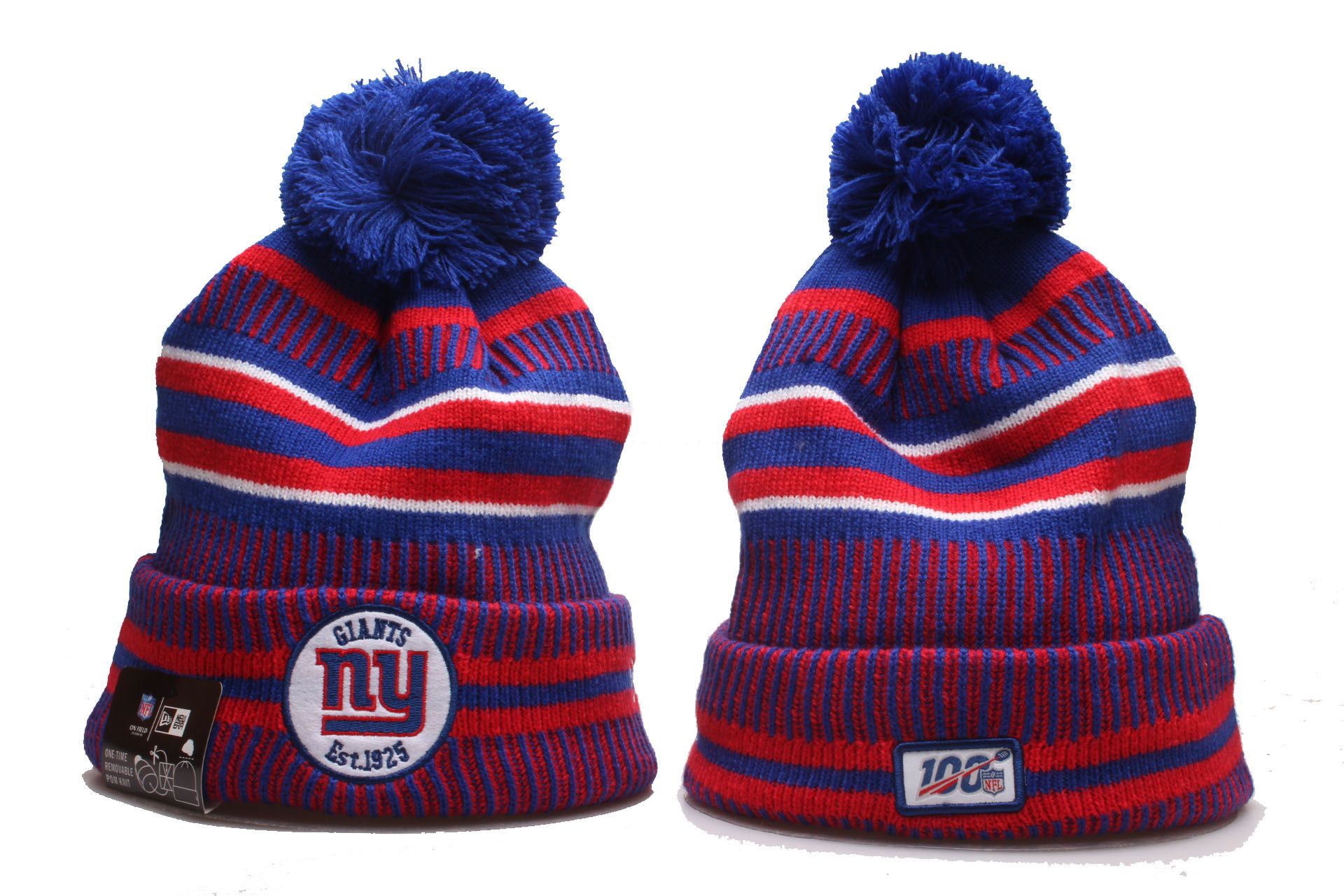 NY Giants Team Logo 100th Season Cuffed Pom Knit Hat YP