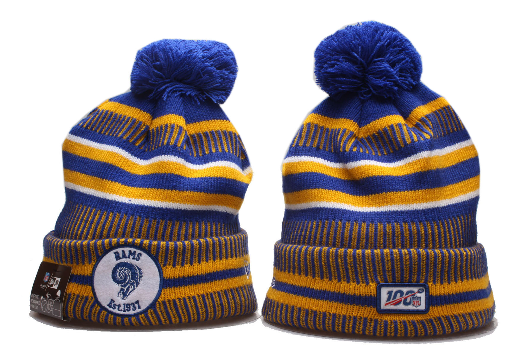 Rams Team Logo 100th Season Cuffed Pom Knit Hat YP