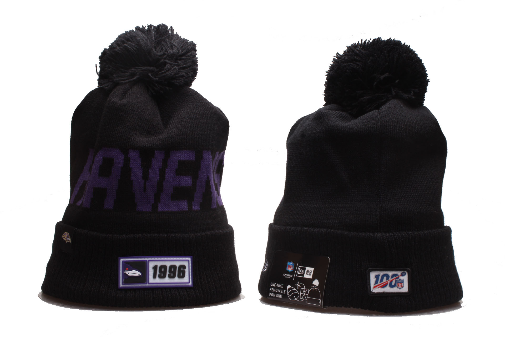 Ravens Team Logo 100th Season Cuffed Pom Knit Hat YP