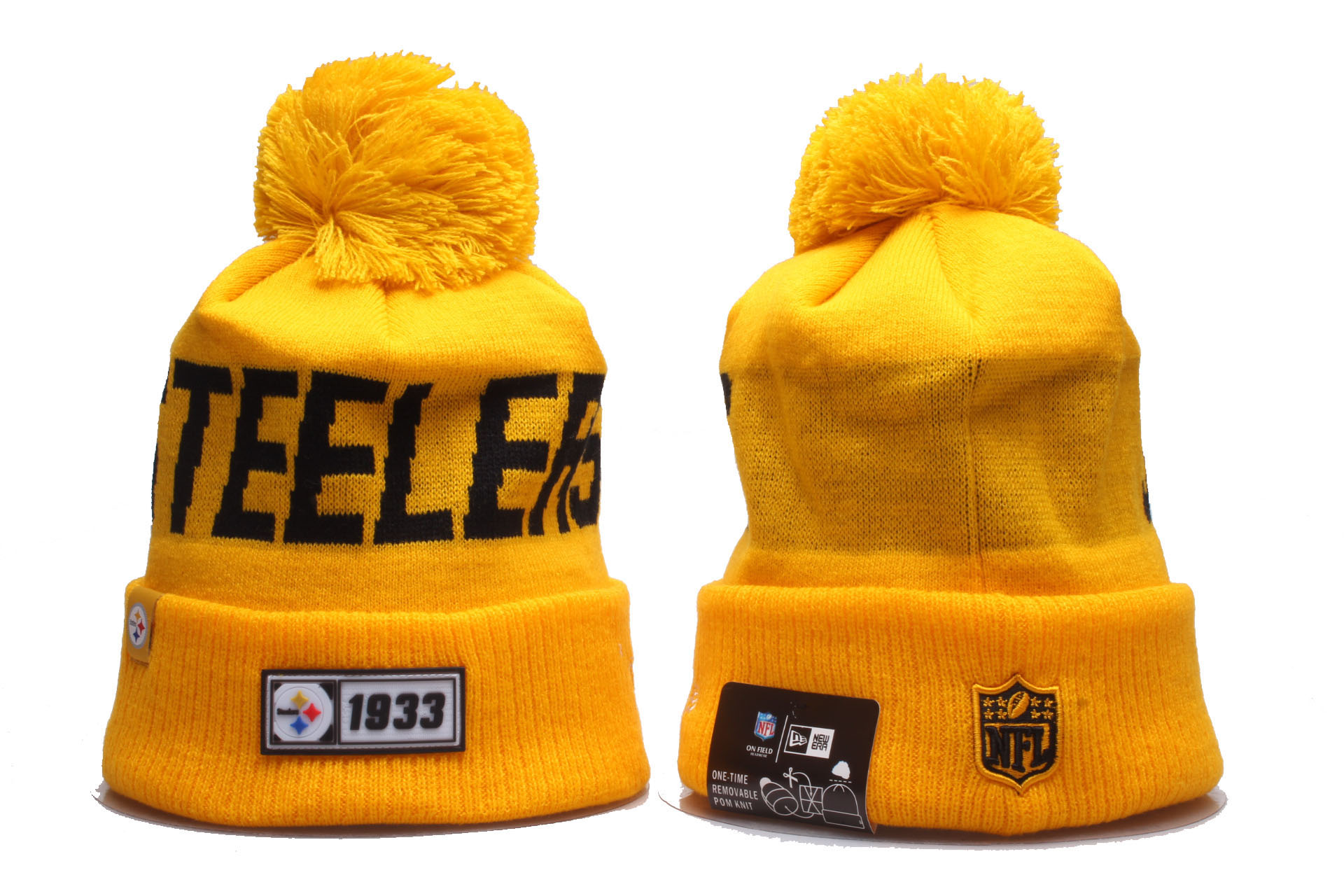 Steelers Team Logo Cuffed Pom Knit Hat YP