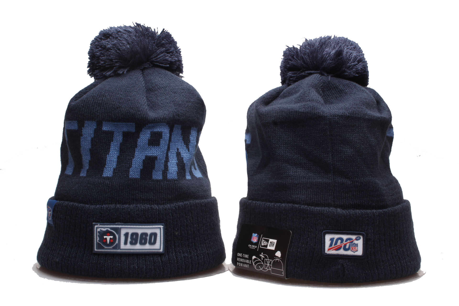 Titans Team Logo 100th Season Cuffed Pom Knit Hat YP