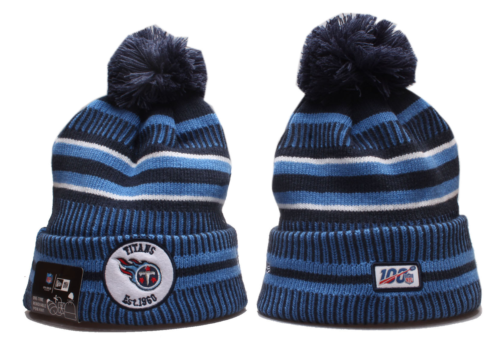 Titans Team Logo Cuffed Pom Knit Hat YP - Click Image to Close