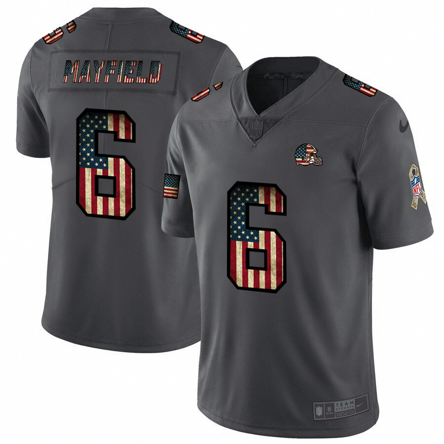 Nike Browns 6 Baker Mayfield 2019 Salute To Service USA Flag Fashion Limited Jersey - Click Image to Close