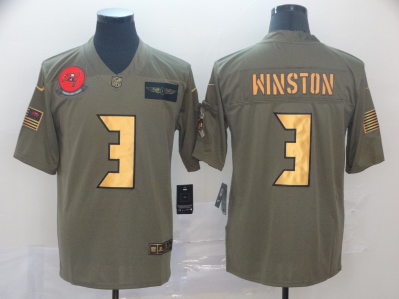 Nike Buccaneers 3 Jameis Winston 2019 Olive Gold Salute To Service Limited Jersey