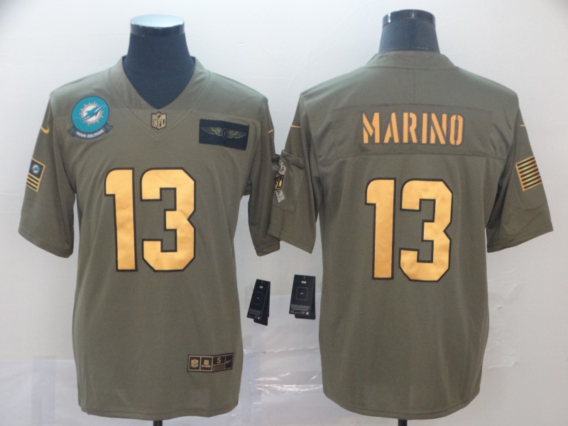Nike Dolphins 13 Dan Marino 2019 Olive Gold Salute To Service Limited Jersey