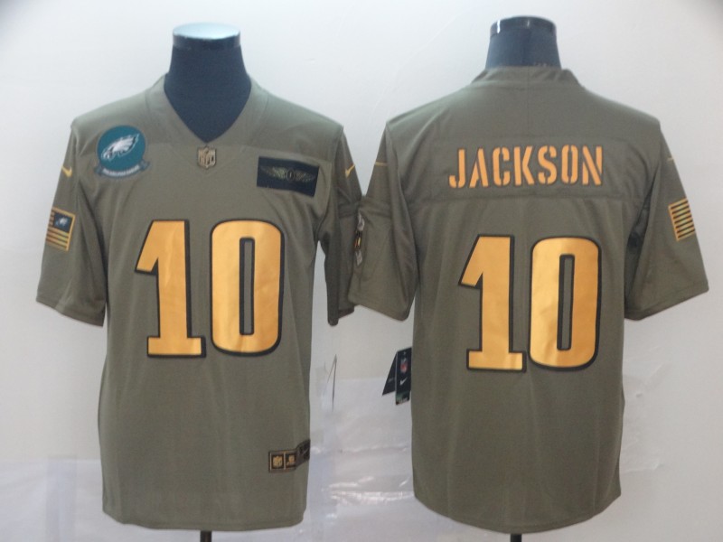 Nike Eagles 10 DeSean Jackson 2019 Olive Gold Salute To Service Limited Jersey